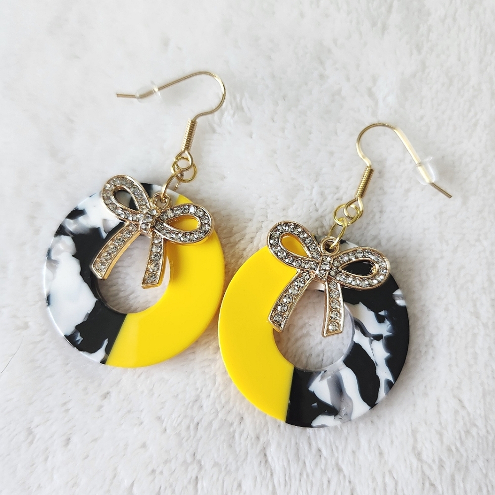 Yellow and Black Bow Earrings